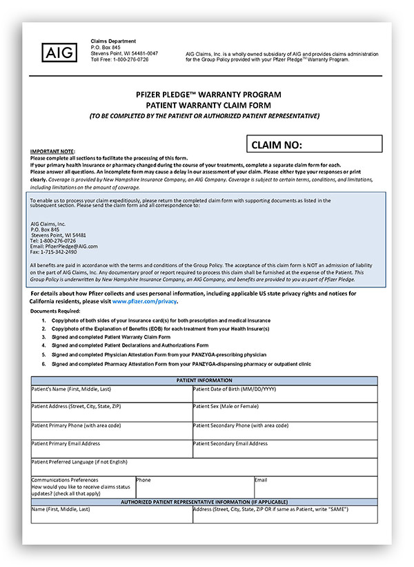 Patient Warranty Claim Form