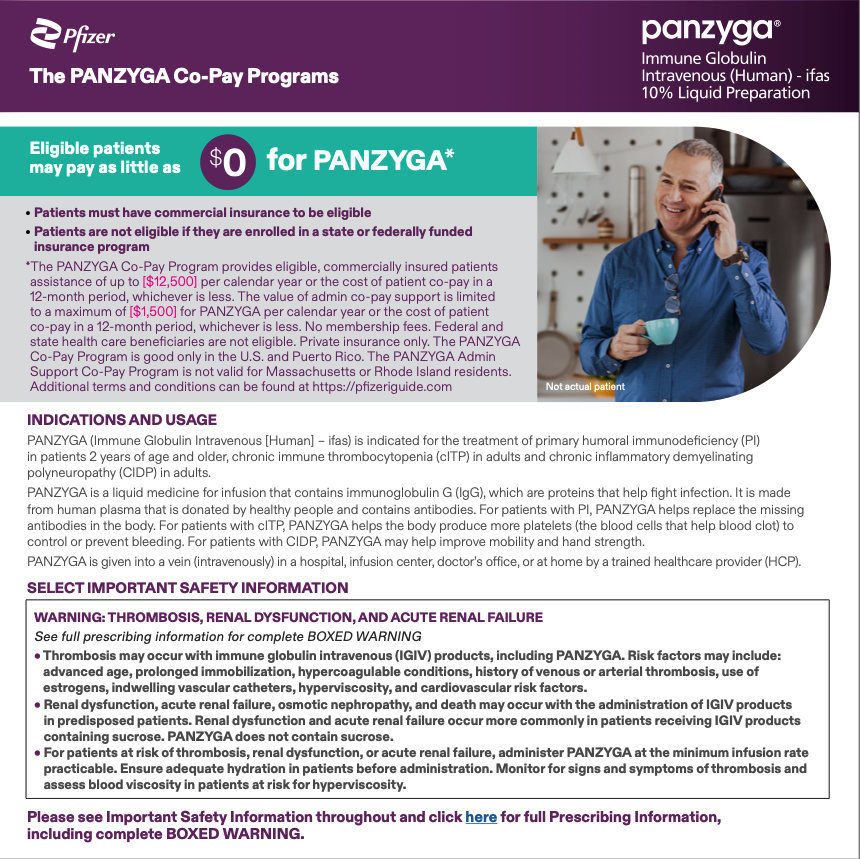 Pfizer PANZYGA co-pay program brochure image
